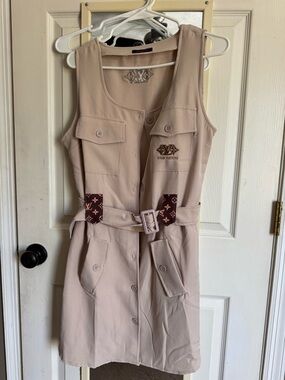 Louis Vuitton Beige Sleeveless Shirtwaist Dress with Monogram Accents
